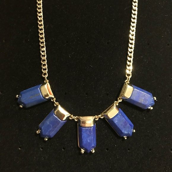Ann Taylor LOFT Blue Lapis Lazuli Necklace Gold Link Chain - Picture 3 of 13